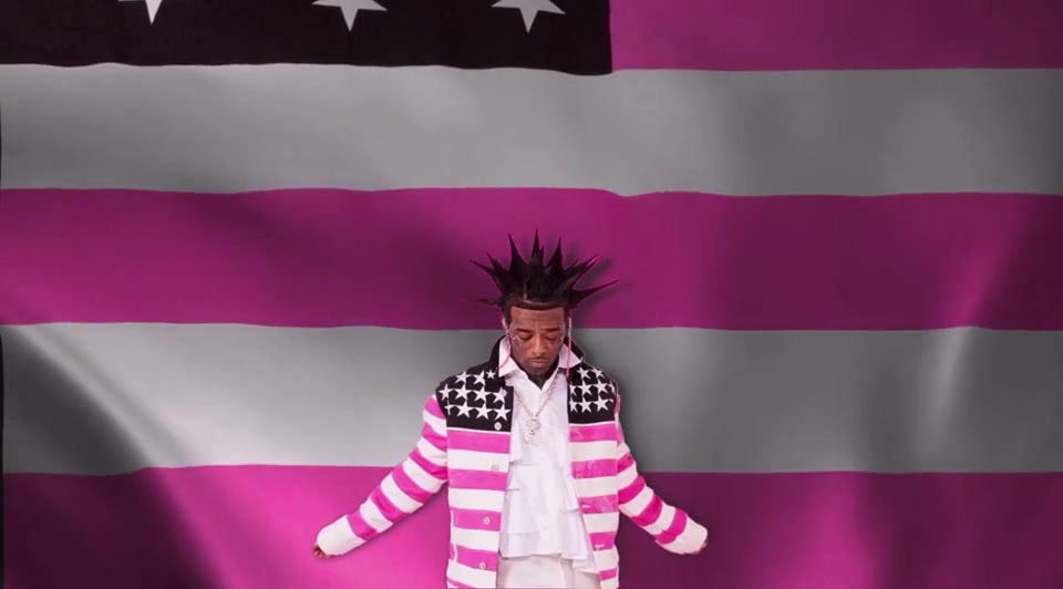 Animated album cover in pink, black, and white